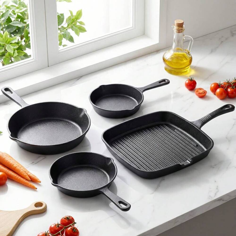4-Piece Cast Iron Cookware Set - огляд і ціна Skillet Cast Iron Camp
