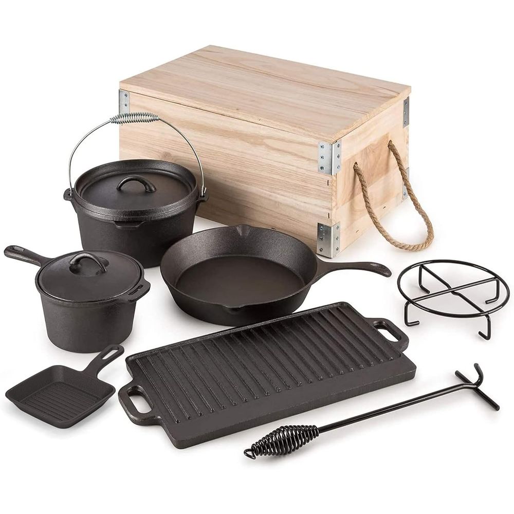8 Piece Pre-Seasoned Dutch Ove - огляд і ціна Skillet Cast Iron Camp